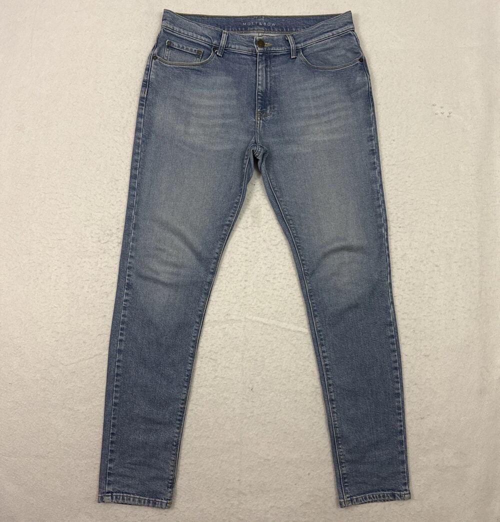 Mott Bow Jeans Mens 33x32 Blue Skinny Fit Five Pocket Stretch Denim